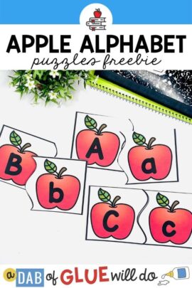 Matching uppercase and lowercase alphabet letters on apple cards.
