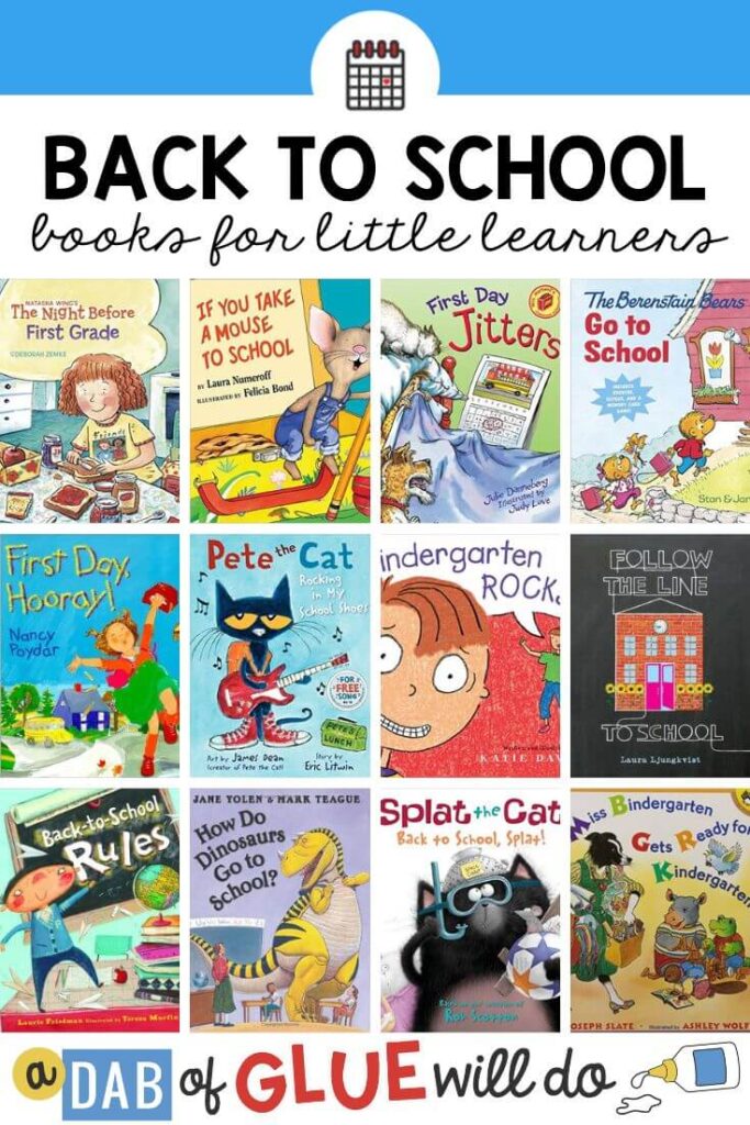 12 book covers of back to school books for little kids
