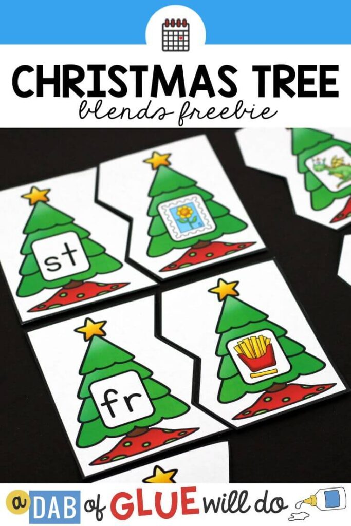 Christmas tree blend puzzles that have the blend on one side and a picture on the other