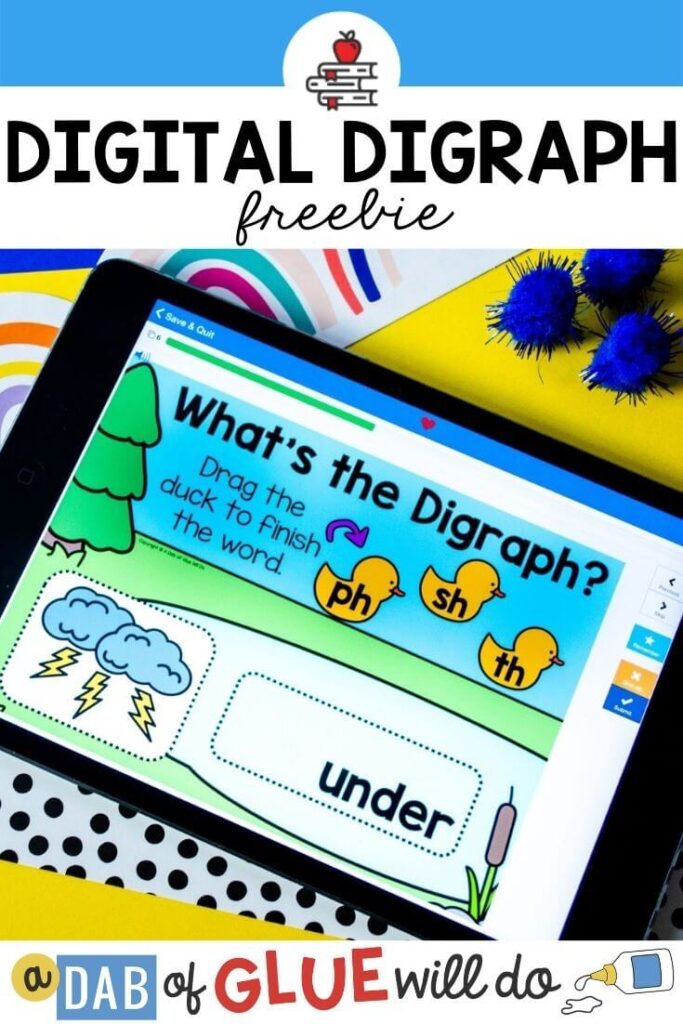 A "What's the Digraph" game on an iPad screen.