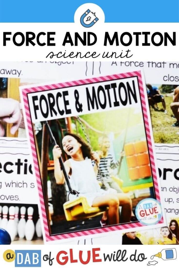 A poster with the title "Force and Motion" on the top and a smiling girl on a swing.