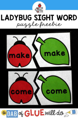 Ladybug sight word puzzles with one side being a ladybug and one side being a leaf.