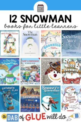 12 book covers of snowman books