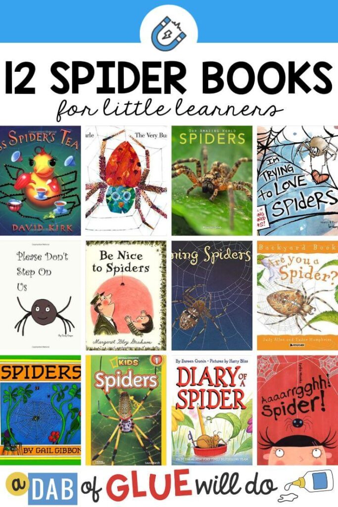 12 book covers of books about spiders