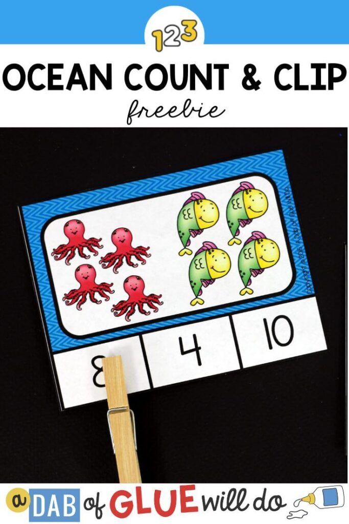 ocean animal clip cards to use with clothespin for practicing counting and identifying the corresponding numbers