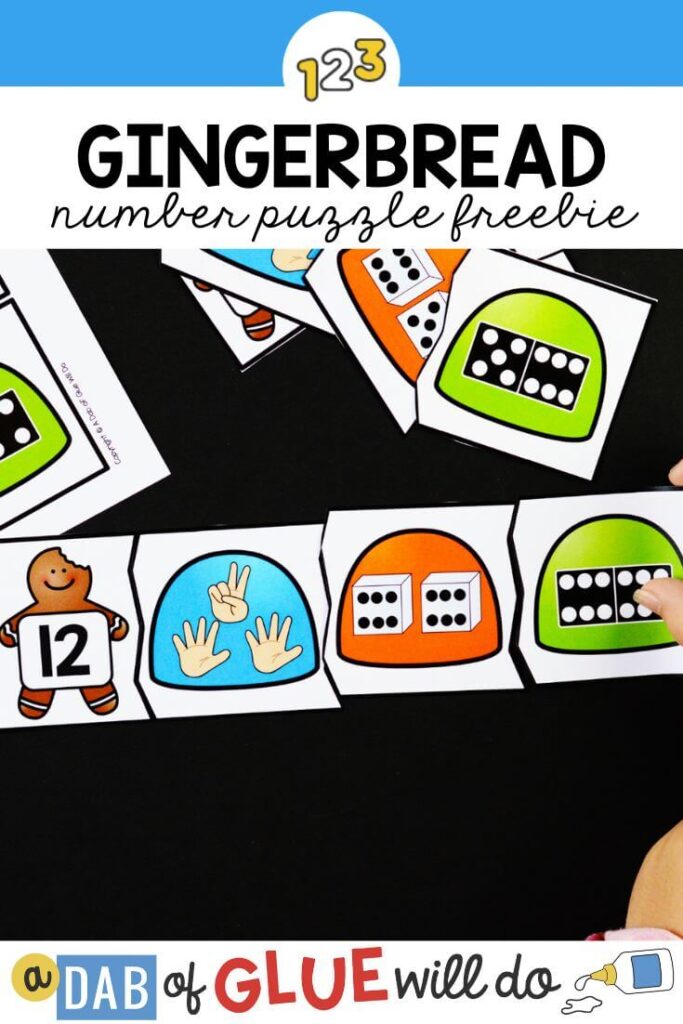 Gingerbread and gum drop puzzles matching ways to show the number twelve