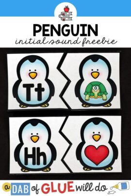 Penguin initial sound puzzles to teach students to match letters with words that start with the corresponding sound