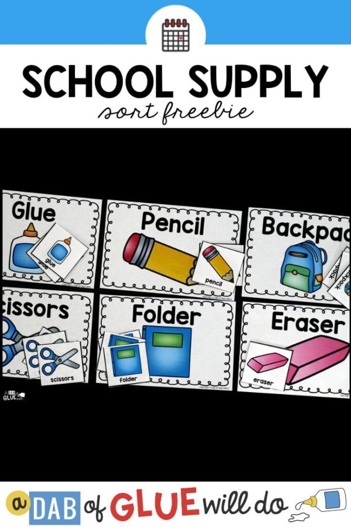 Students can practice school supply vocabulary sort