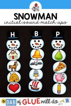 snowman initial sound puzzles to help students match letters with words that start with the sound.