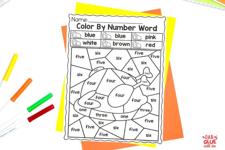 word color by number worksheets for litter learners 