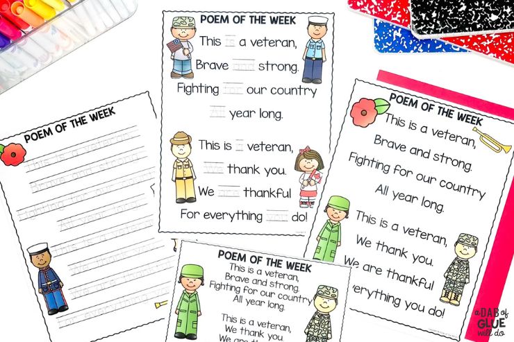 Poem of the week printables for kindergarten november math and literacy centers