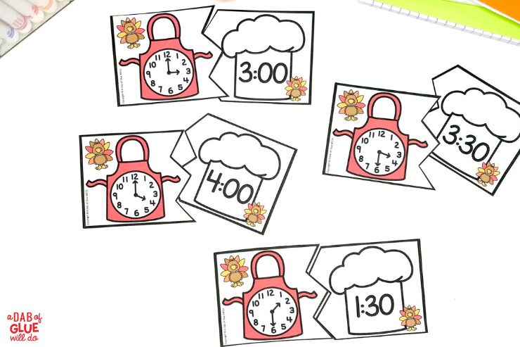 math activity time puzzles for first grade with a november theme