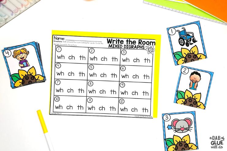 Write the room digraphs literacy for first grade