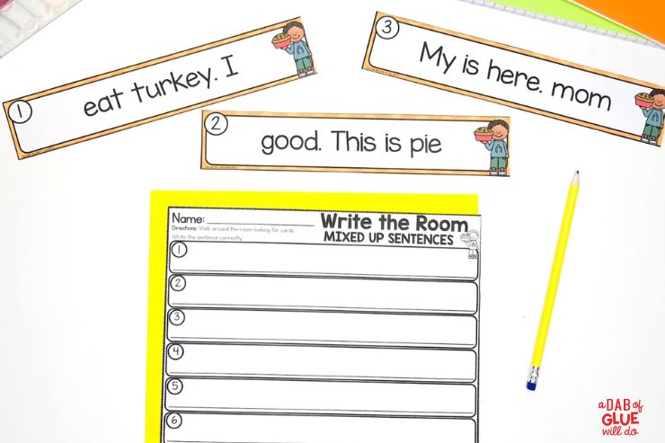 november themed write the room mixed up sentences for 1st grade