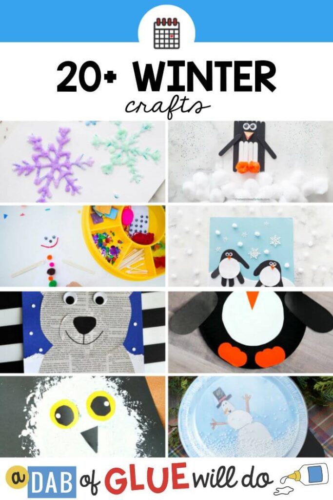 A collection of winter crafts for kids to do.