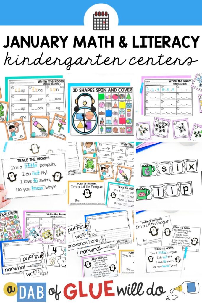 These fun kindergarten math and literacy centers will help keep your students engaged and learning throughout January!