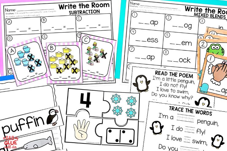 These fun and engaging math and literacy centers are perfect for kindergarten students in January!