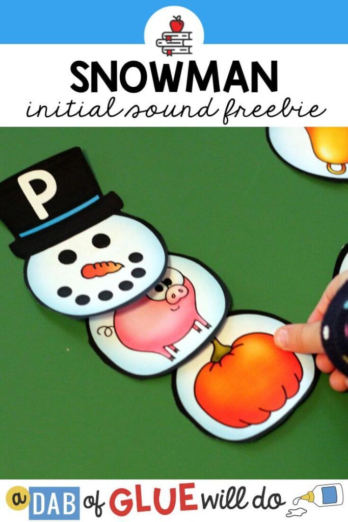 A snowman match up to help students identify beginning sounds of words.