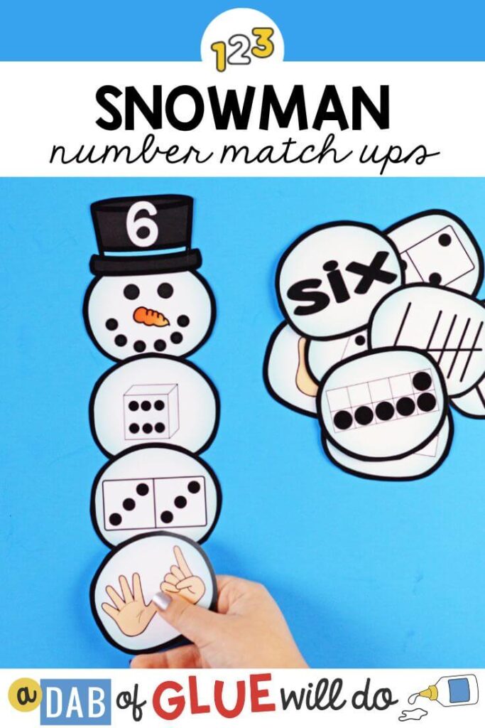 Snowman number match ups to help students practice their number sense