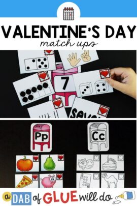 Valentine day Match ups to practice identifying numbers and beginning sounds