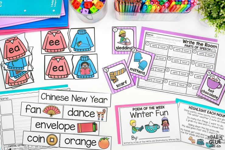 Enhance your first grade students' math and literacy skills with these engaging and educational January centers.