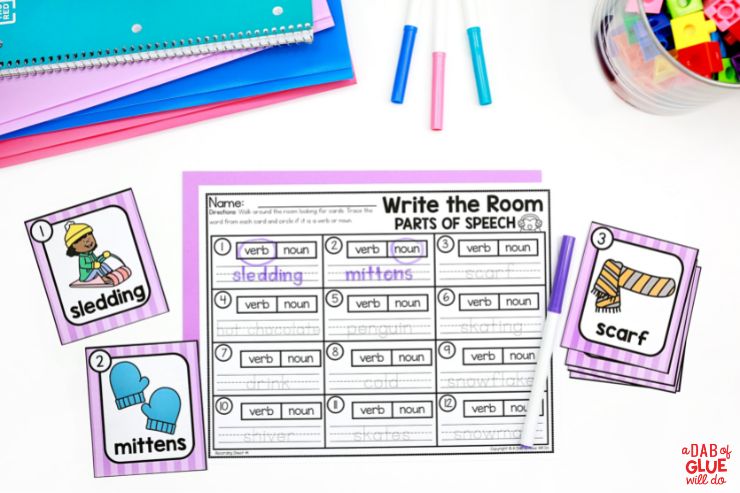 January write the room parts of speech worksheet for 1st grade