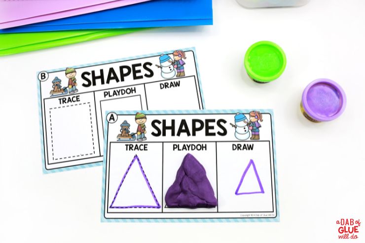 prek January math centers write and wipe 2d shapes
