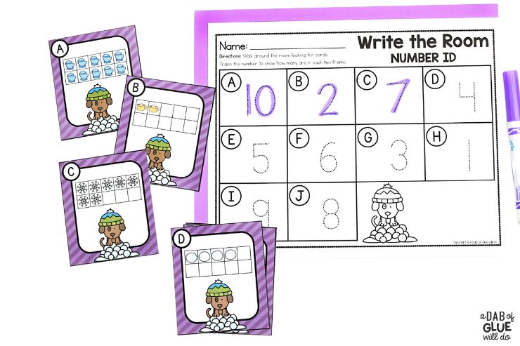 January math centers for prek write the room number ID activity