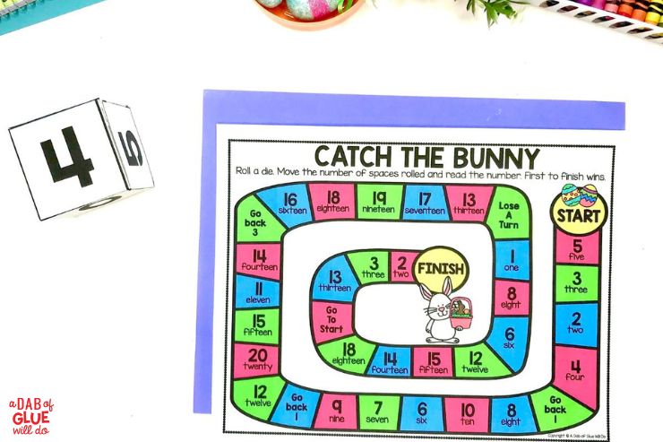 catch the bunny dice game spring math centers for first grade