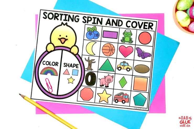 partner spin and cover color and shape game for prek students