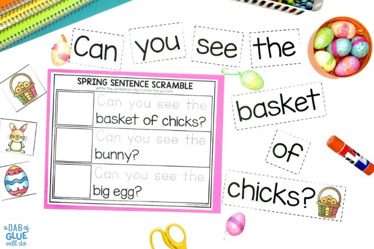 Spring sentence scramble for prek students