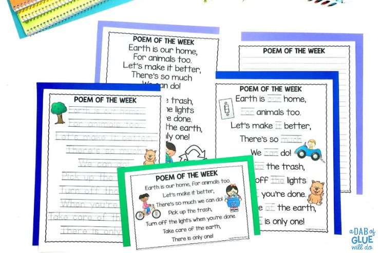 April kindergarten poem of the week printables