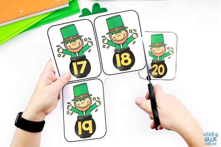 Get your kids counting and matching with this entertaining St. Patrick's Day math activity: Number Match-Up! Prepping and cutting numbers 17, 18, 19