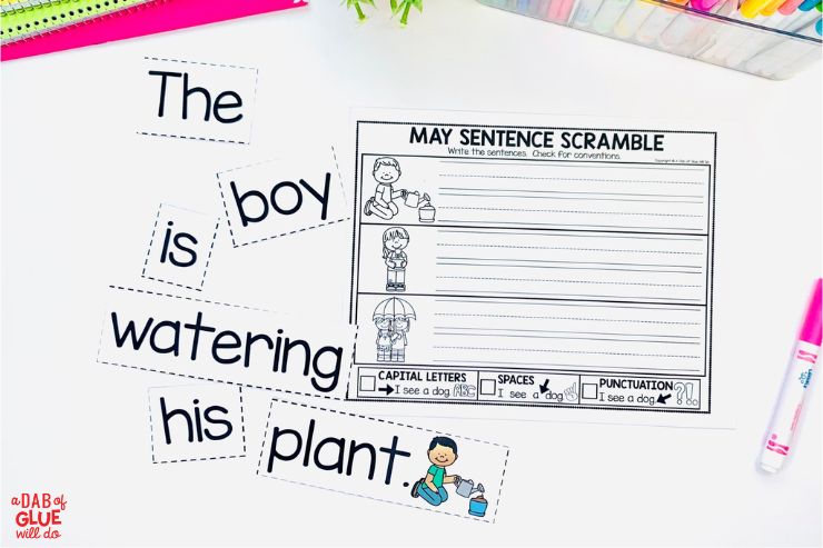 May sentence scramble match-up activities for kindergarten