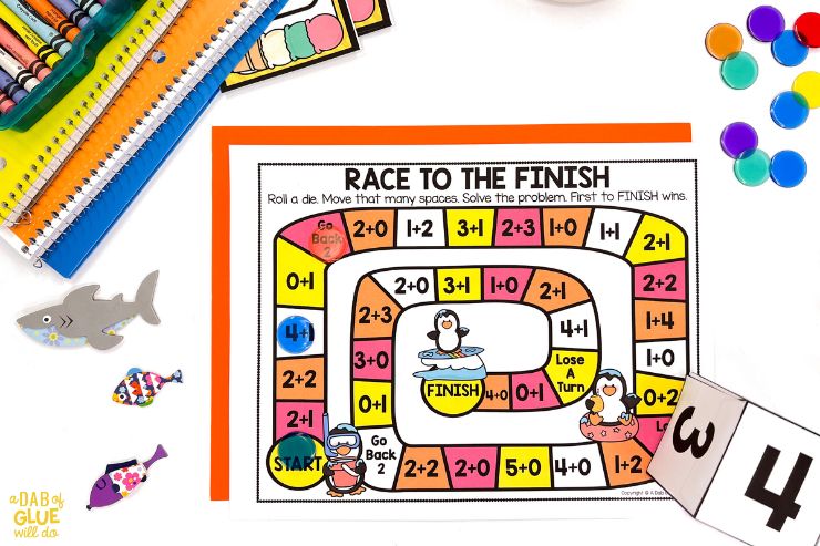 race to the finish prek math game for partners