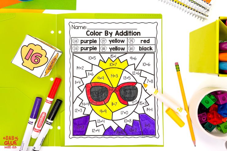 color by addition 1st grade worksheet