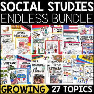 Pre K, Kindergarten, First Grade Social Studies Worksheets & Activities Bundle