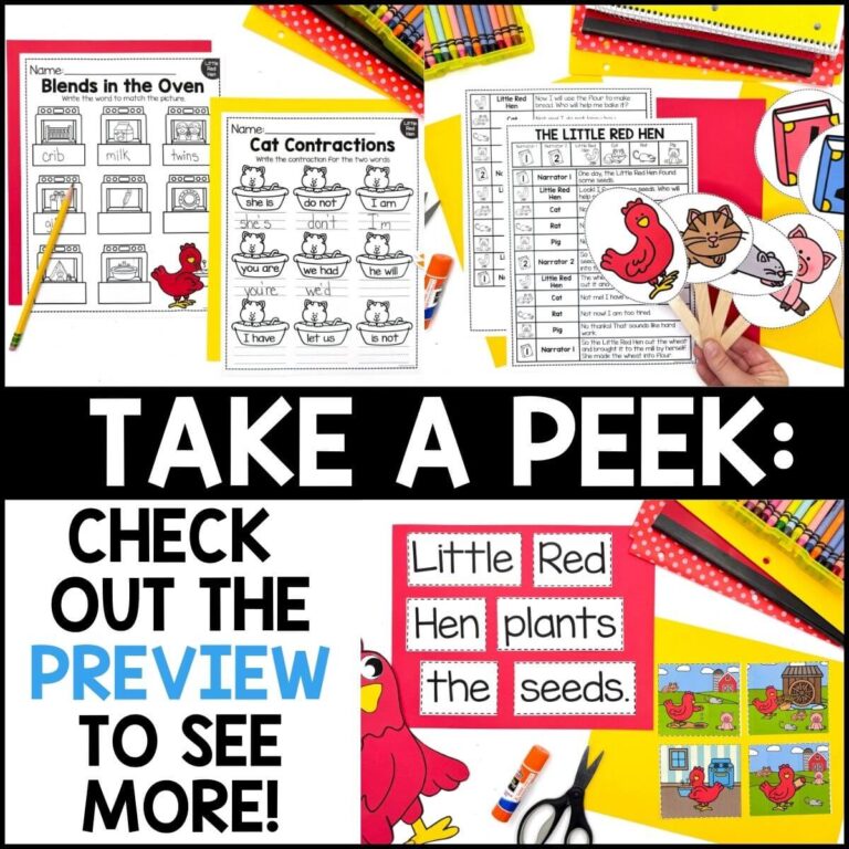 The Little Red Hen Activity Pack - A Dab of Glue Will Do